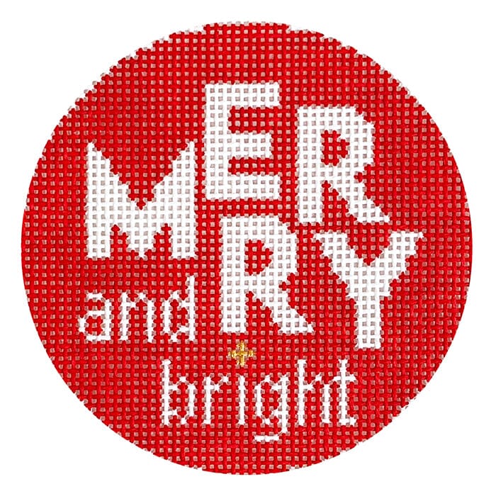 Merry & Bright Round on Red Painted Canvas Love MHB Studio