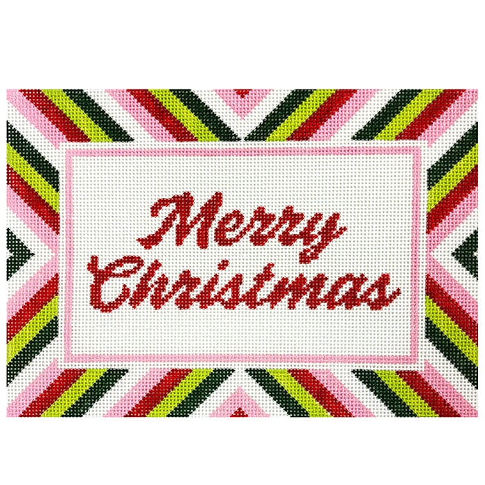 Merry Christmas Stripes Tray Painted Canvas Initial K Studio - 1