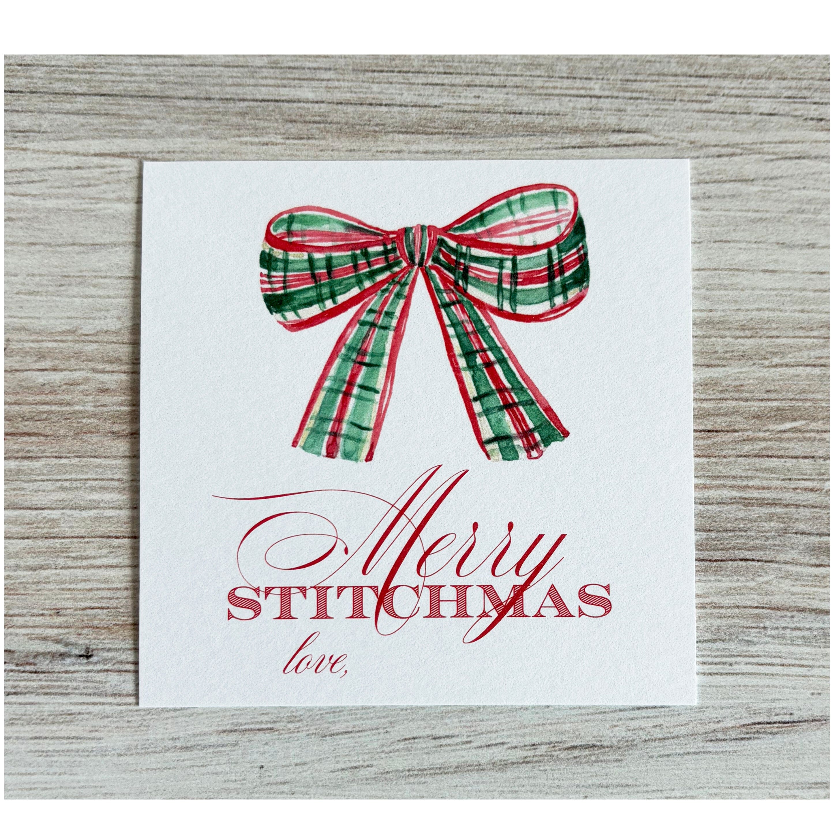 Merry Stitchmas Red Plaid Bow Gift Tag Pack Accessories Caroline Webb Designs - 1