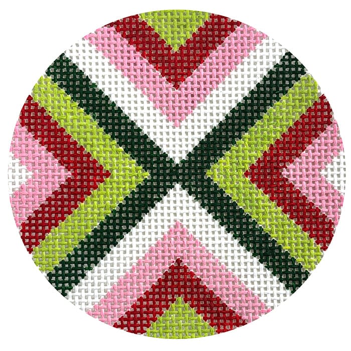 Merry Stripes 4" Round Painted Canvas Initial K Studio - 1