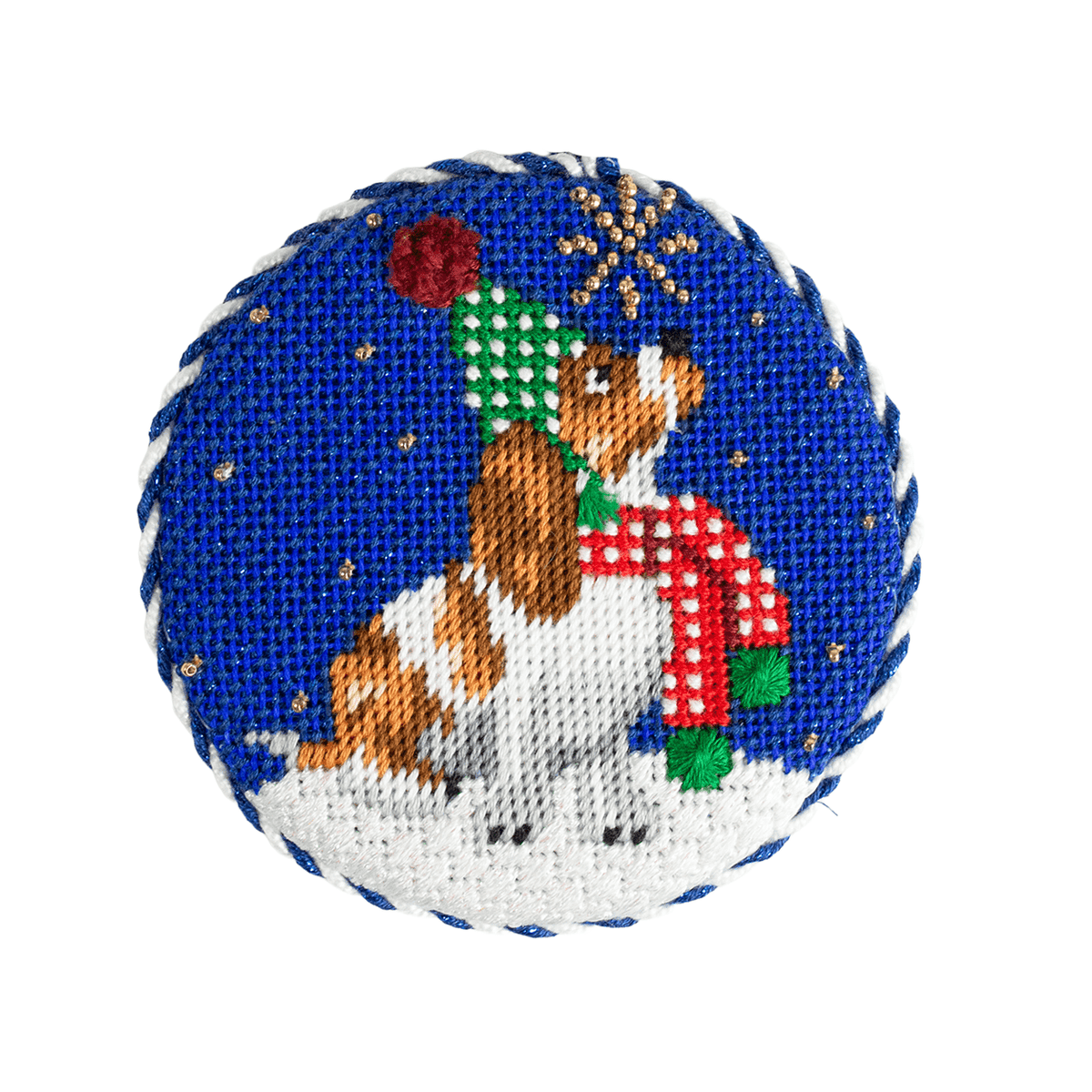 Midnight Basset Hound Round with Stitch Guide Painted Canvas Kirk & Bradley - 2