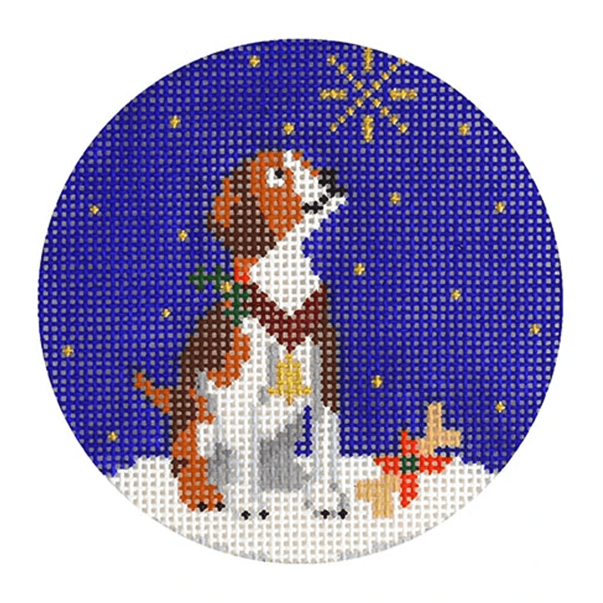 Midnight Beagle Round with Stitch Guide Painted Canvas Kirk & Bradley - 1
