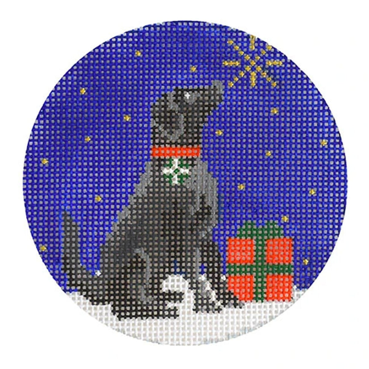 Midnight Black Labrador Round with Stitch Guide Painted Canvas Kirk & Bradley - 1