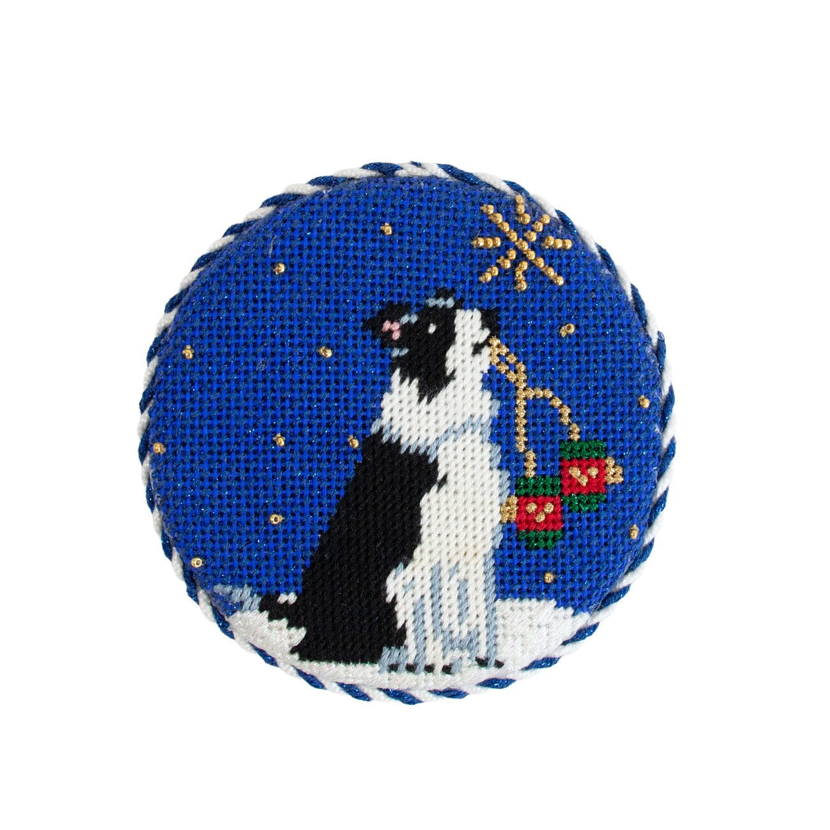 Midnight Border Collie Round with Stitch Guide Painted Canvas Kirk & Bradley - 2