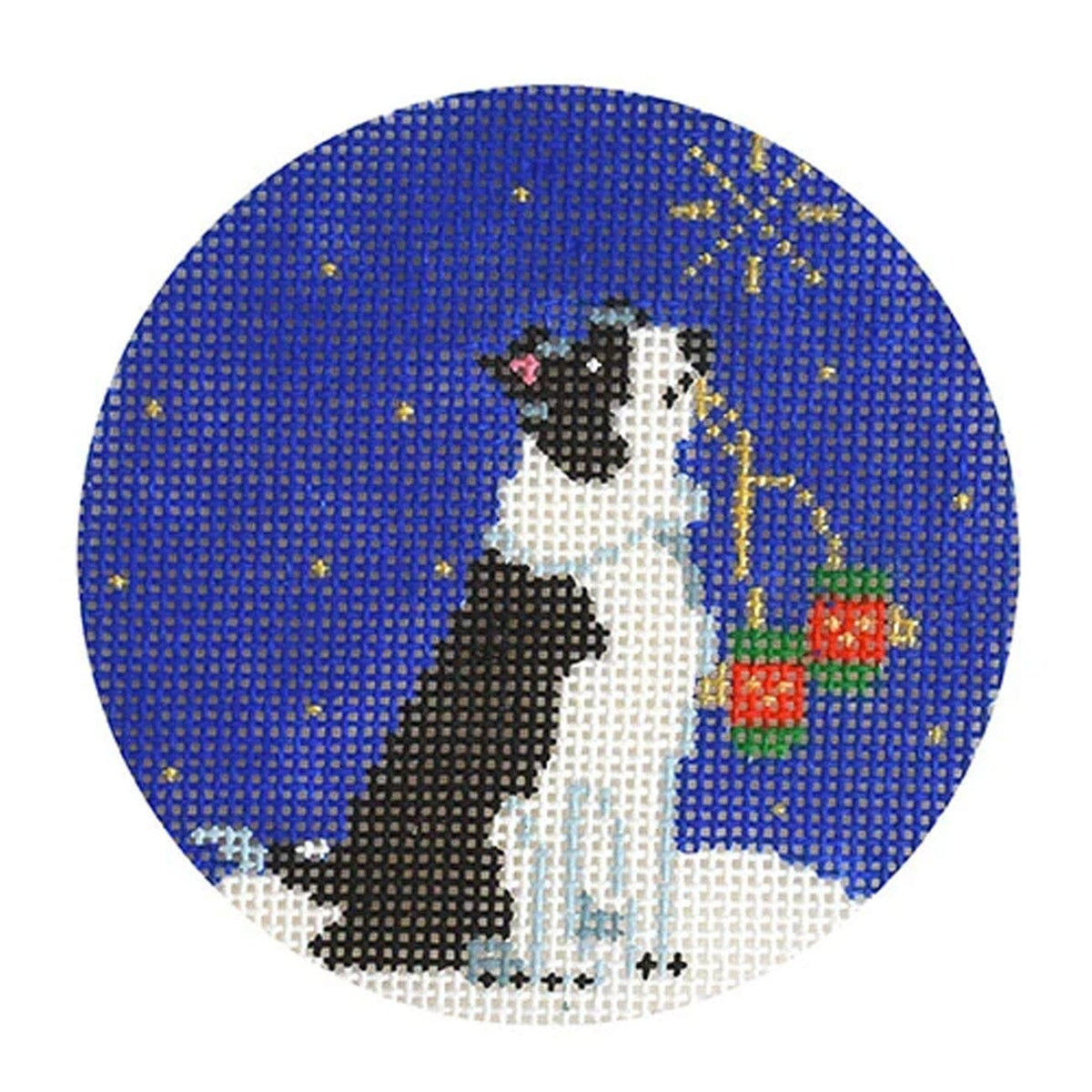 Midnight Border Collie Round with Stitch Guide Painted Canvas Kirk & Bradley - 1
