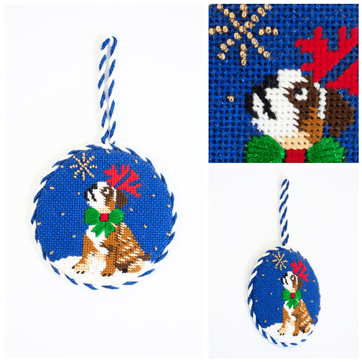 Midnight Bulldog Round with Stitch Guide Painted Canvas Kirk & Bradley - 3