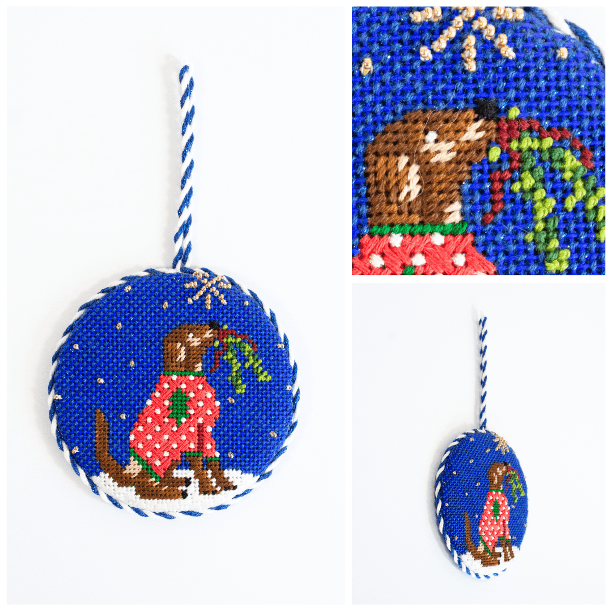 Midnight Chocolate Labrador Round with Stitch Guide Painted Canvas Kirk & Bradley - 3