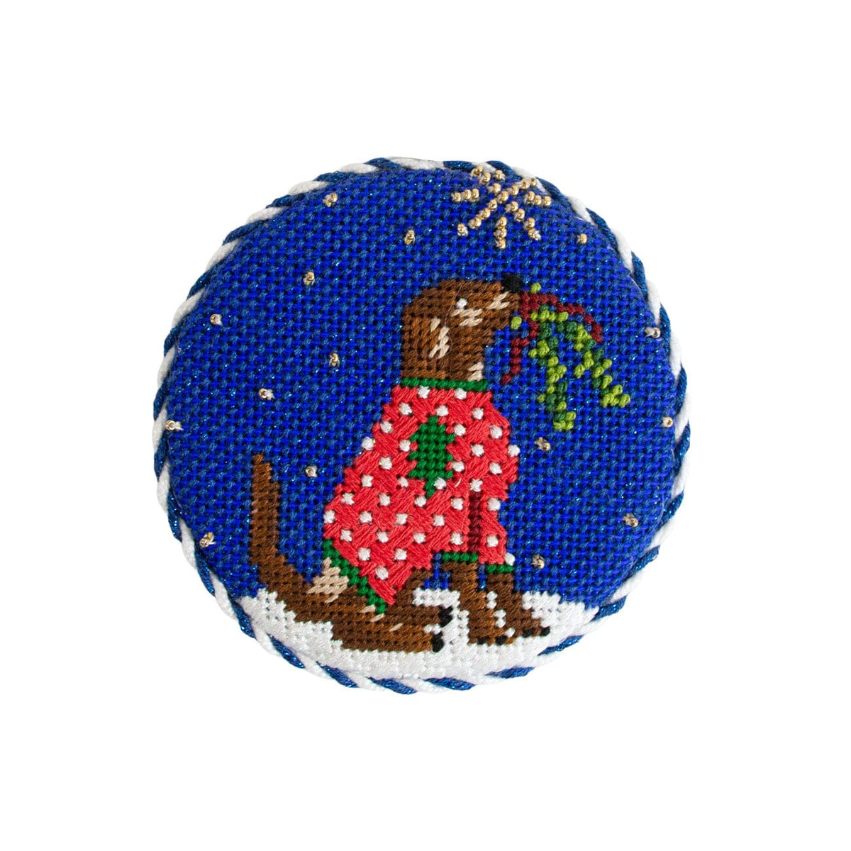 Midnight Chocolate Labrador Round with Stitch Guide Painted Canvas Kirk & Bradley - 2
