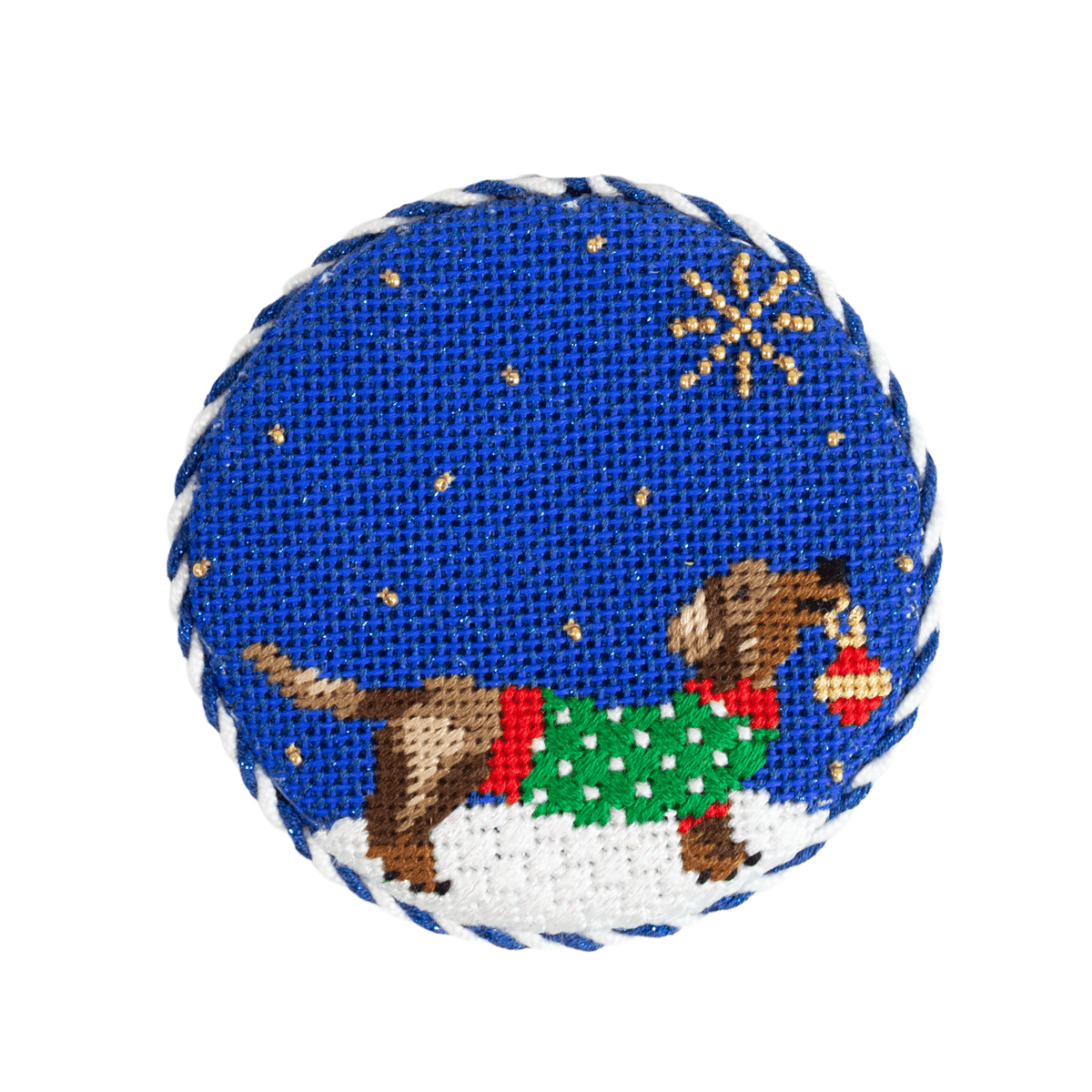 Midnight Dachshund Round with Stitch Guide Painted Canvas Kirk & Bradley - 2