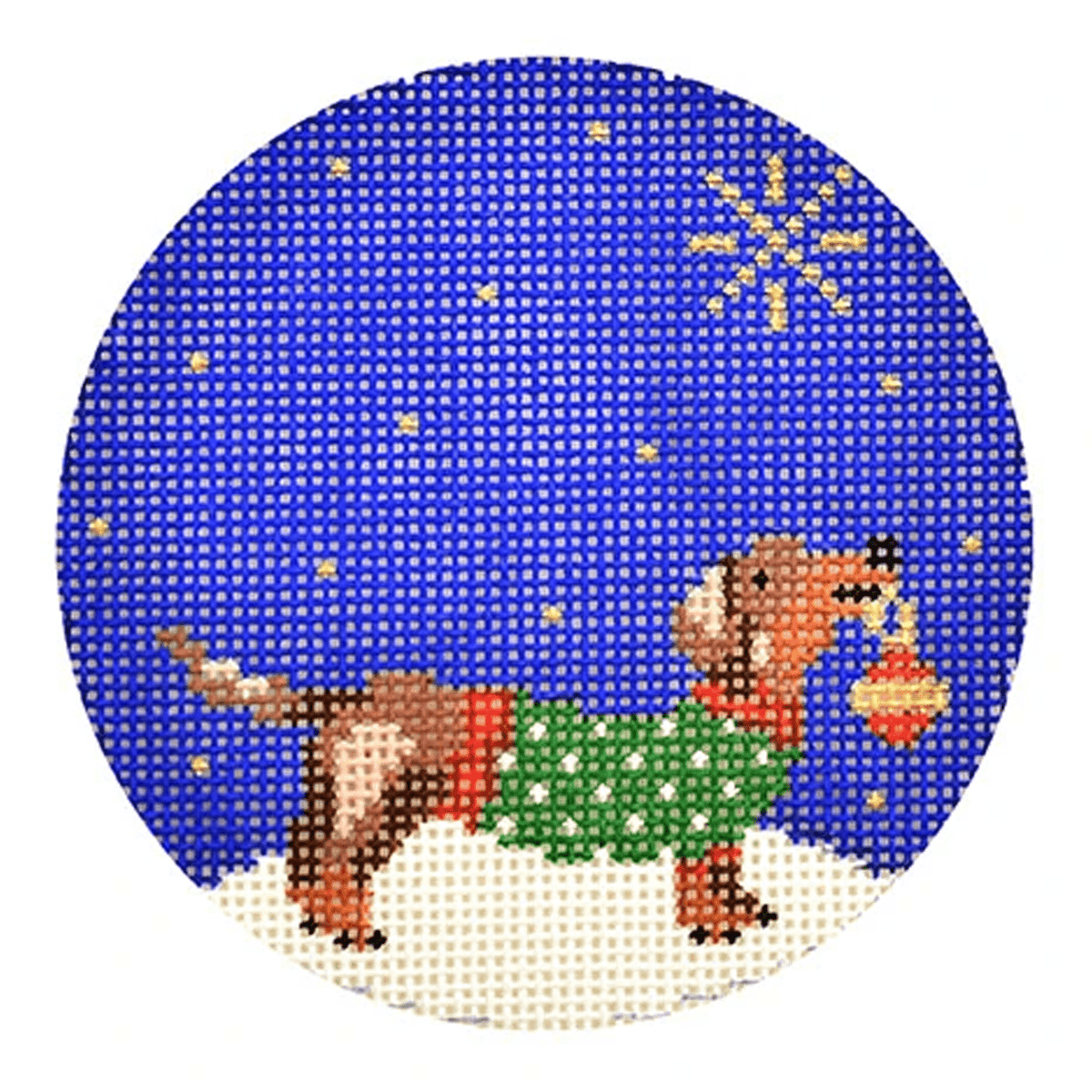 Midnight Dachshund Round with Stitch Guide Painted Canvas Kirk & Bradley - 1