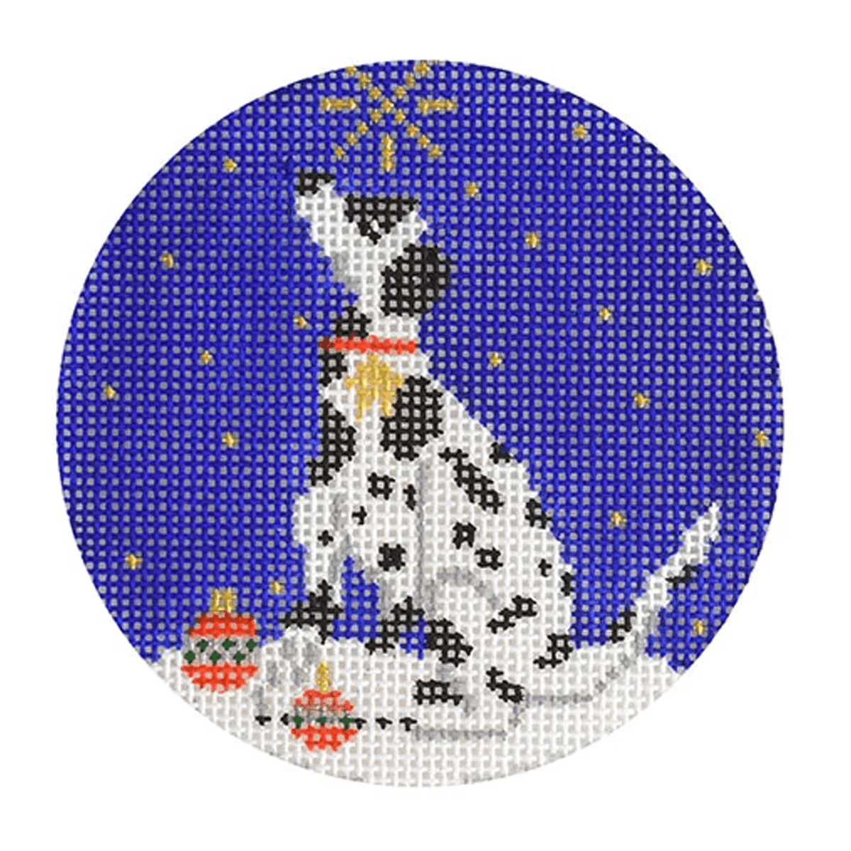 Midnight Dalmatian Round with Stitch Guide Painted Canvas Kirk & Bradley - 1