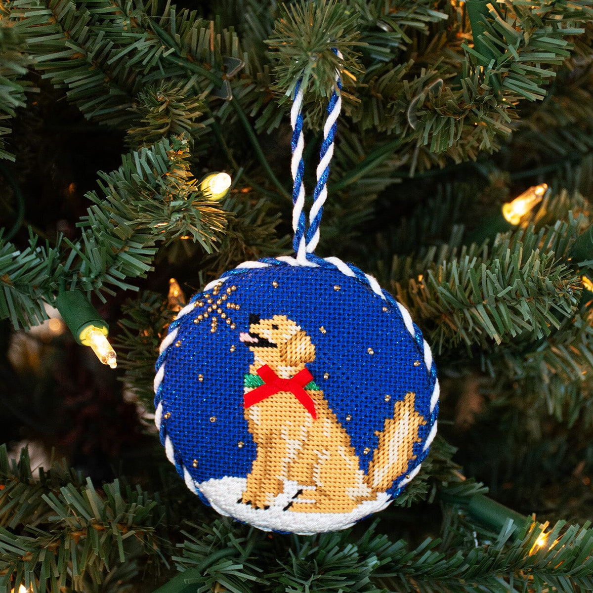 Midnight Golden Retriever Round with Stitch Guide Painted Canvas Kirk & Bradley - 4