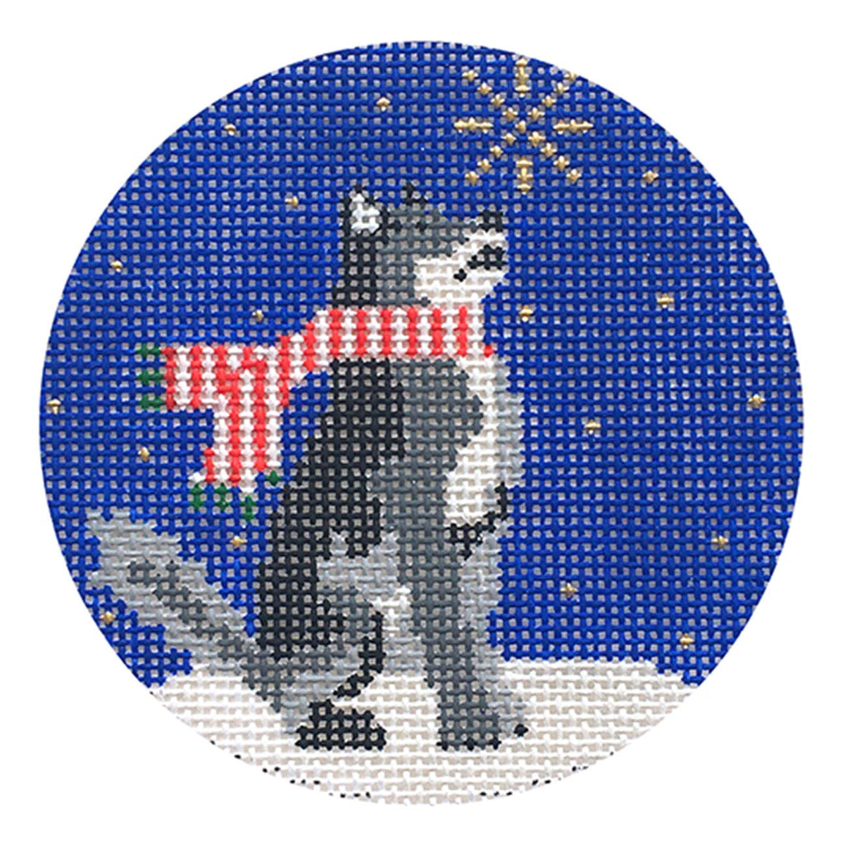 Midnight Husky Round with Stitch Guide Painted Canvas Kirk & Bradley - 1