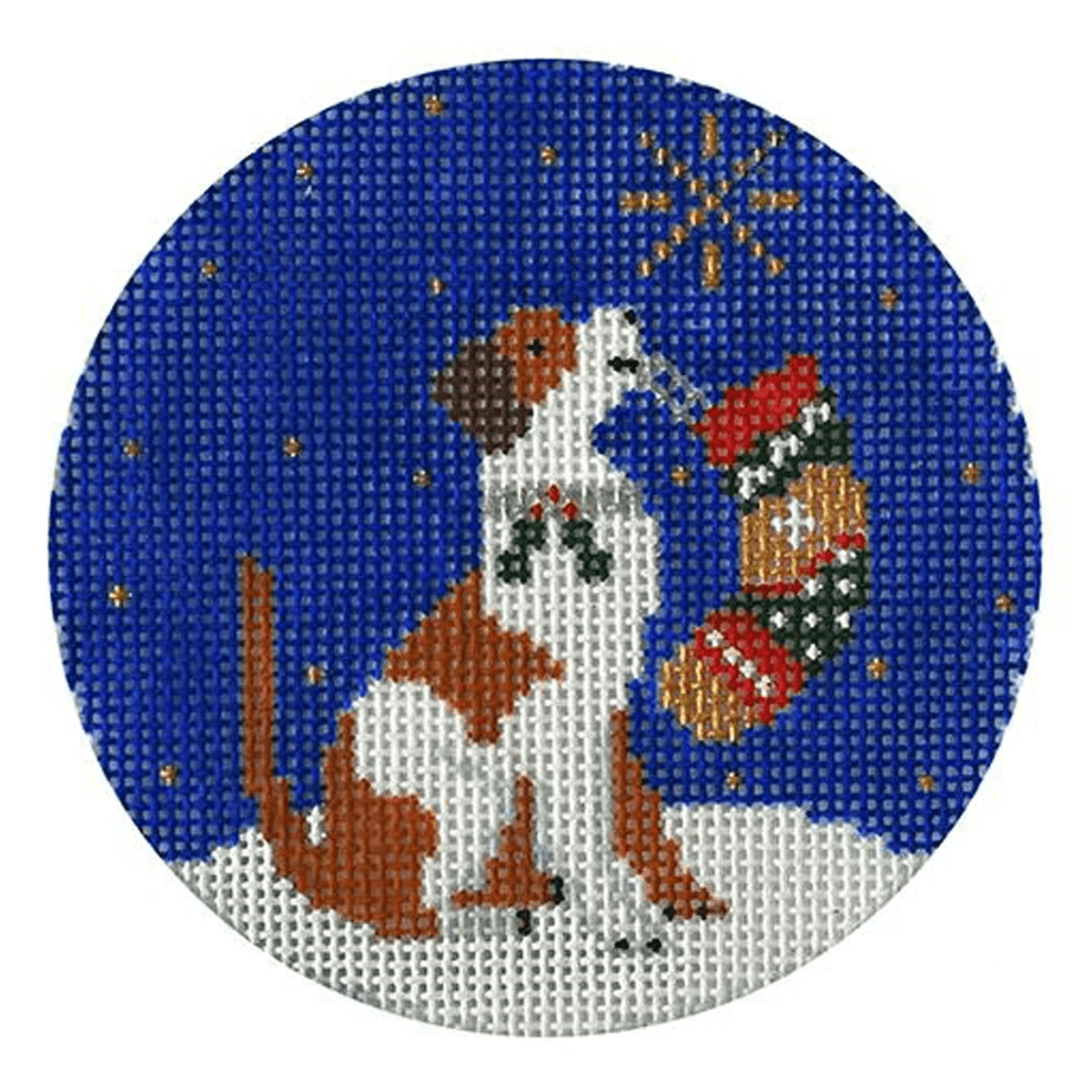 Midnight Jack Russell Round with Stitch Guide Painted Canvas Kirk & Bradley - 1