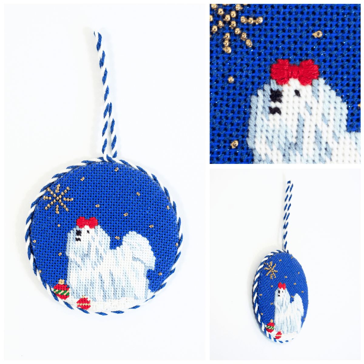 Midnight Maltese Round with Stitch Guide Painted Canvas Kirk & Bradley - 3