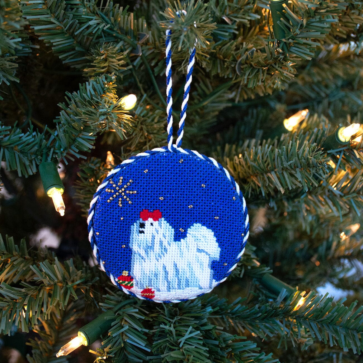 Midnight Maltese Round with Stitch Guide Painted Canvas Kirk & Bradley - 4