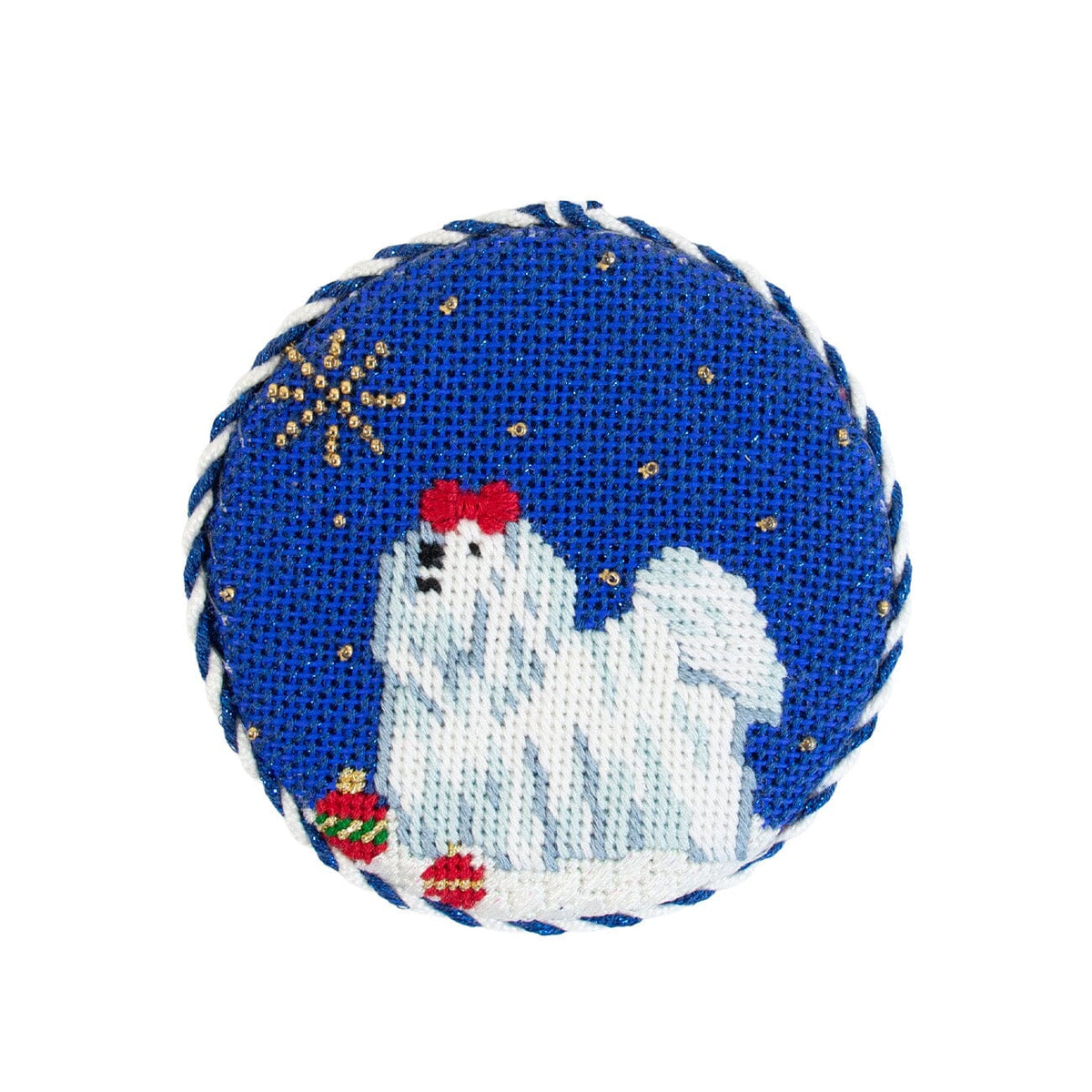 Midnight Maltese Round with Stitch Guide Painted Canvas Kirk & Bradley - 2