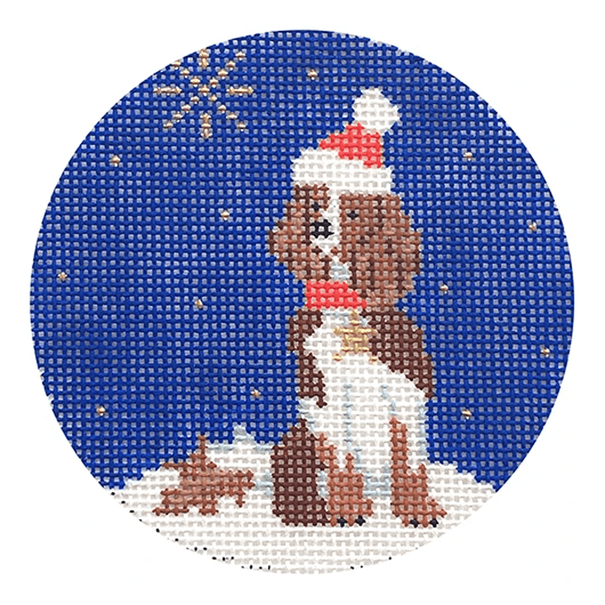 Midnight Springer Spaniel Round with Stitch Guide Painted Canvas Kirk & Bradley - 1