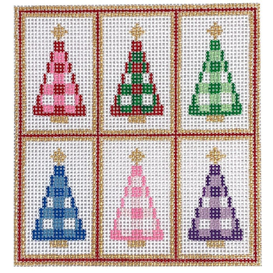 Mini Gingham Trees Ornament Painted Canvas SilverStitch Needlepoint 