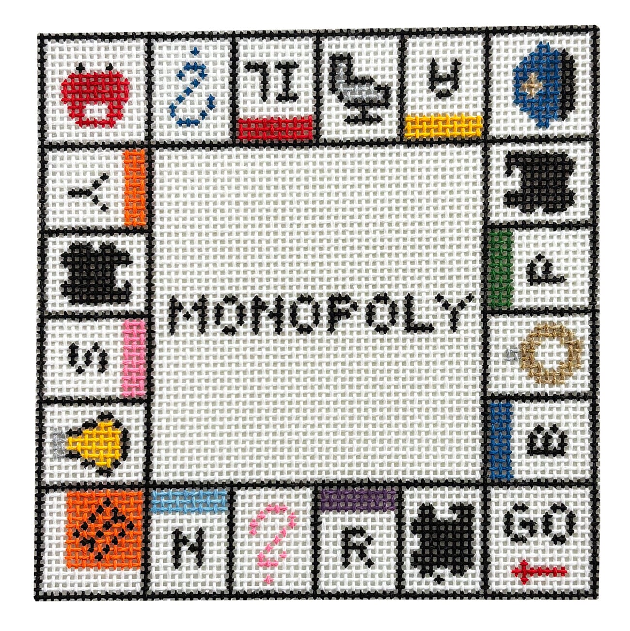 MINI Monopoly Square Painted Canvas SilverStitch Needlepoint - 1
