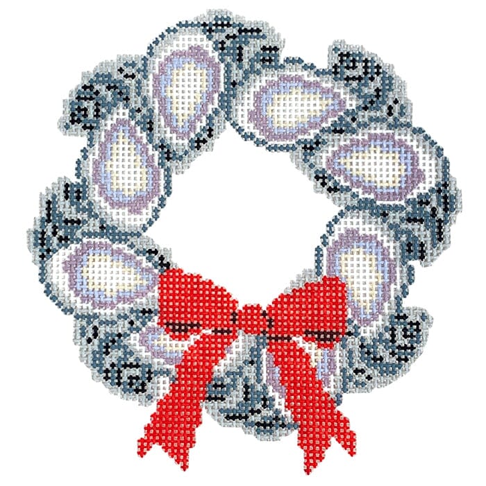 Mini Oyster Wreath Painted Canvas The Salty Stitcher - 1