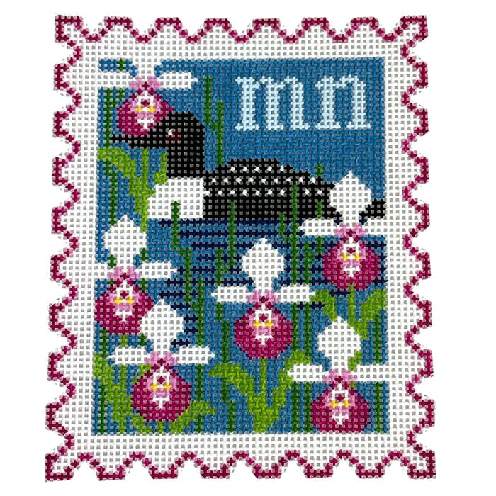 Minnesota State Bird & Flower Stamp Painted Canvas Wipstitch Needleworks - 1