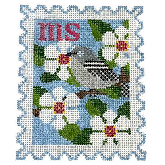Mississippi State Bird & Flower Stamp with Stitch Guide Painted Canvas Wipstitch Needleworks 