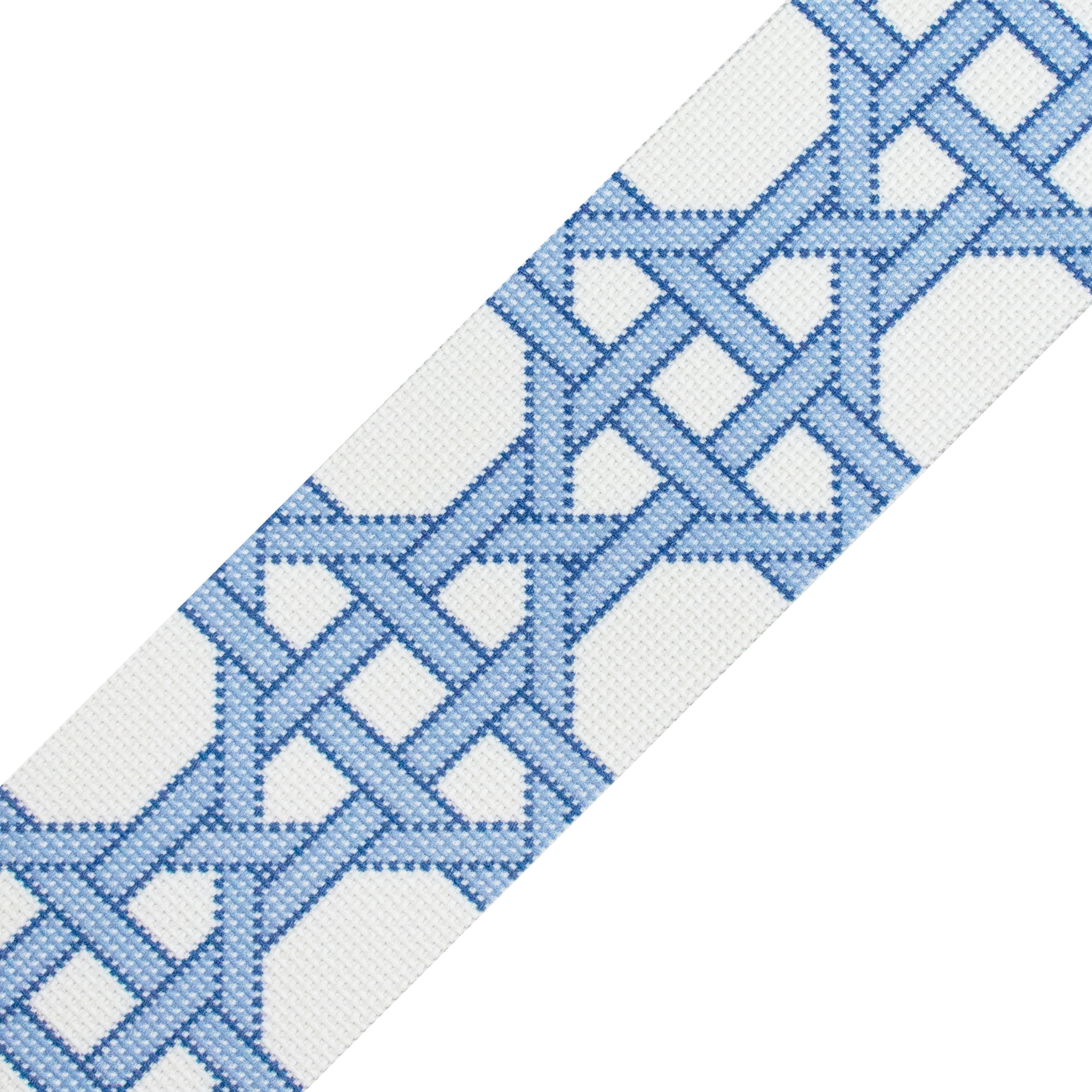 Modern Caning Band Blue/White Printed Canvas Two Sisters Needlepoint