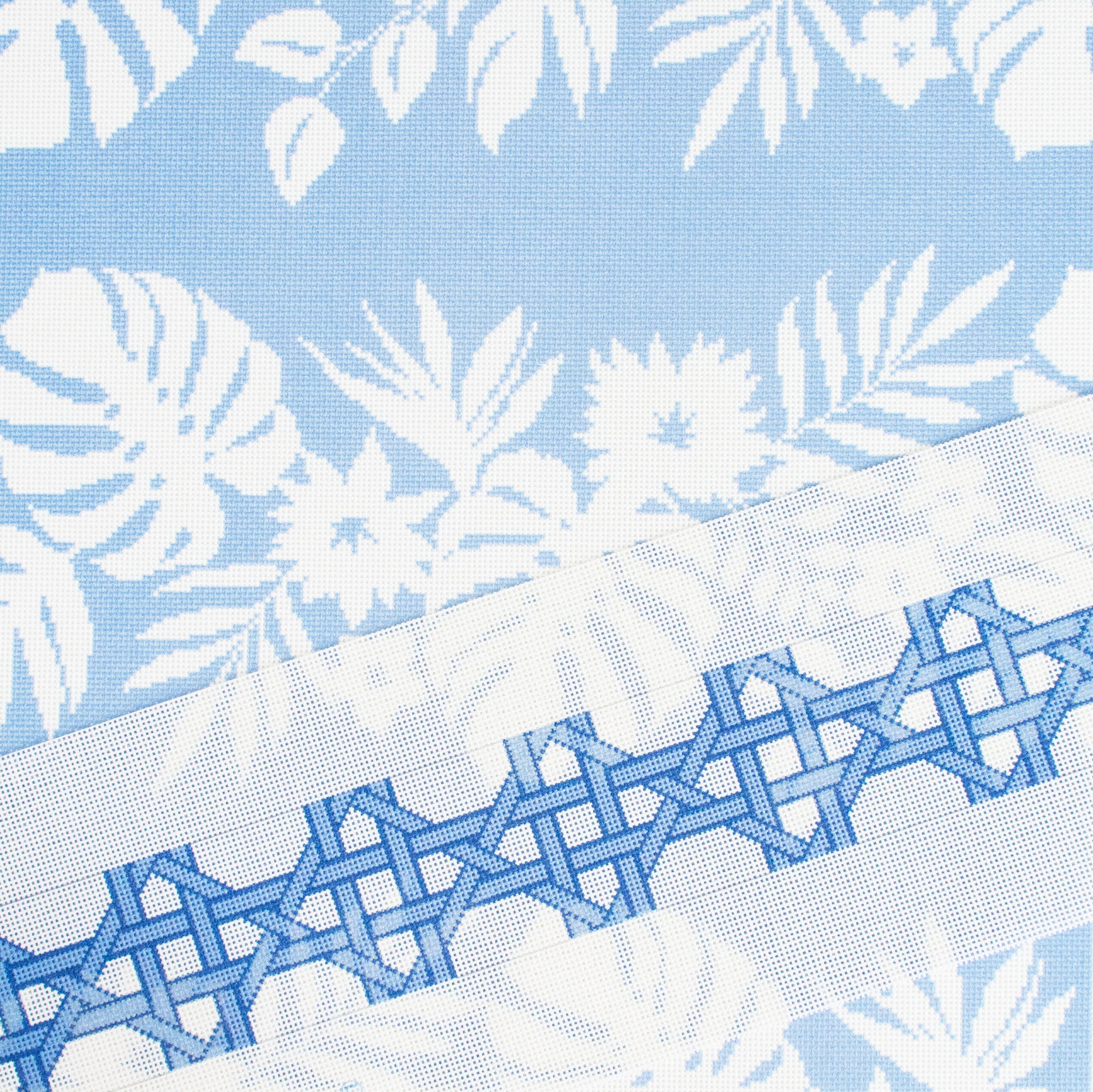 Modern Caning Band Blue/White Printed Canvas Two Sisters Needlepoint
