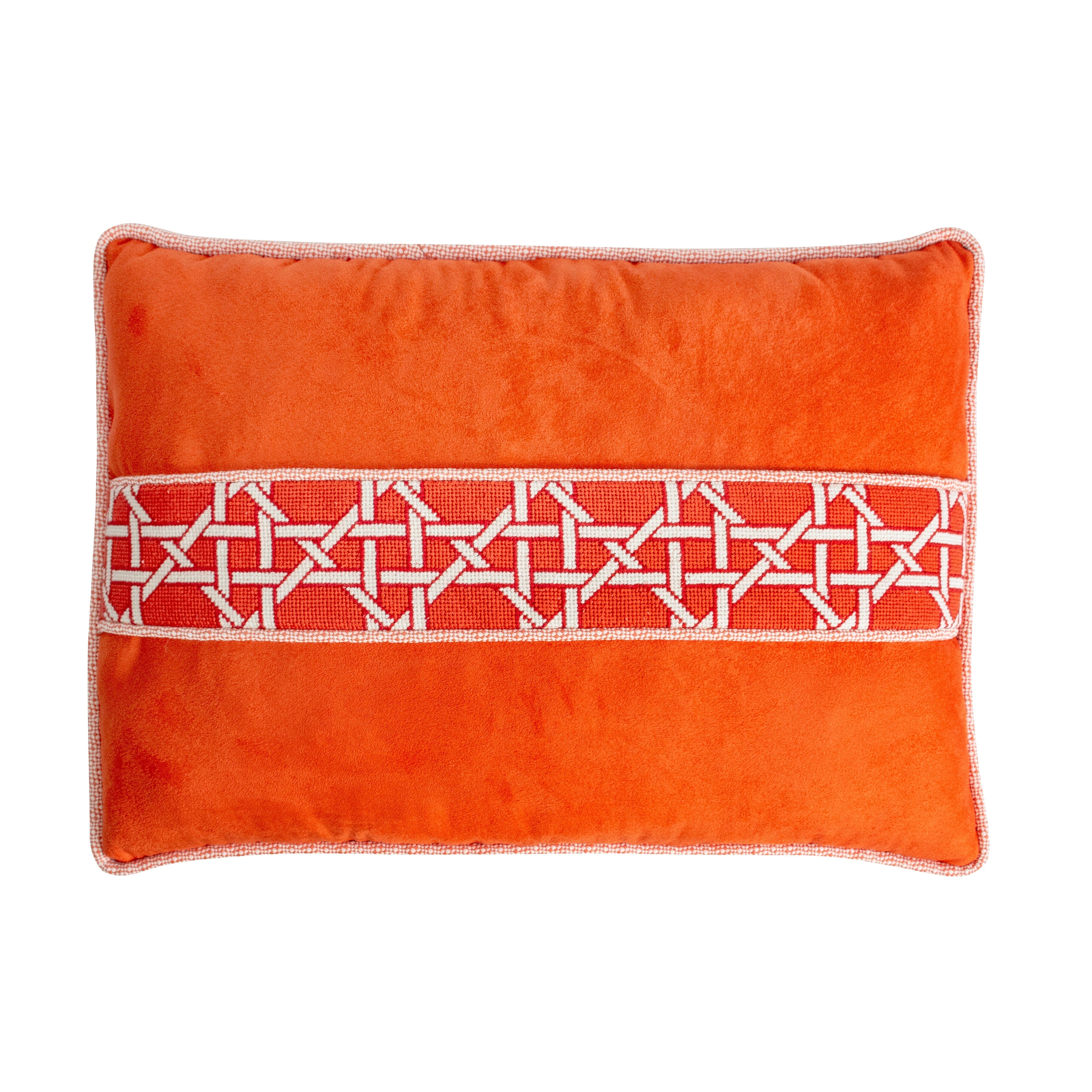 Modern Caning Band   White on Orange Printed Canvas Two Sisters Needlepoint