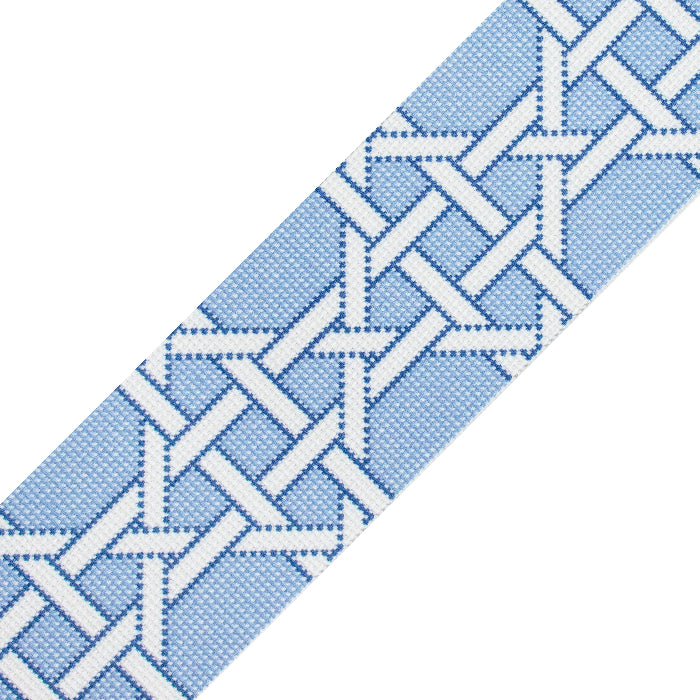 Modern Caning Band White/Blue Printed Canvas Two Sisters Needlepoint