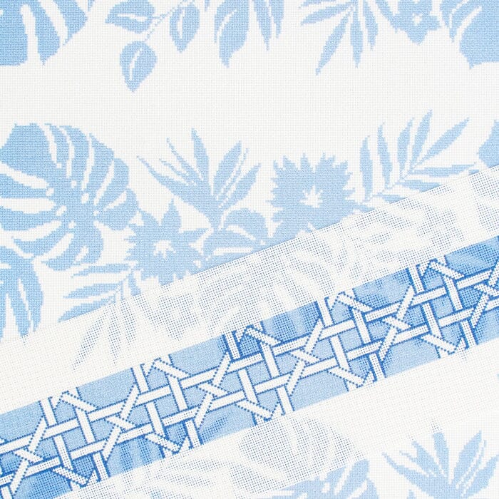 Modern Caning Band White/Blue Printed Canvas Two Sisters Needlepoint