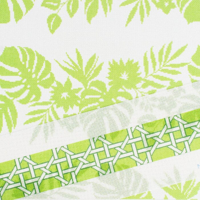Modern Caning Band - White/Green Printed Canvas Two Sisters Needlepoint