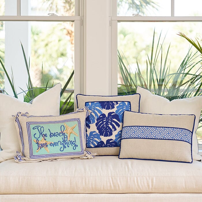 Monstera Leaf Blue Printed Canvas Kirk & Bradley