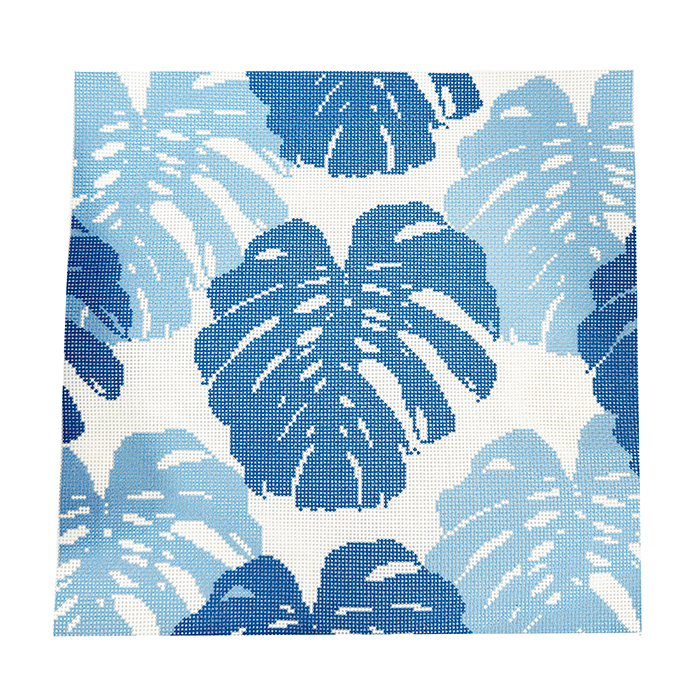 Monstera Leaf Blue Printed Canvas Kirk & Bradley