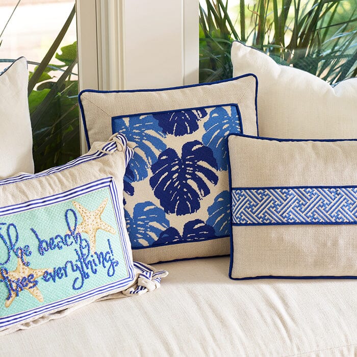 Monstera Leaf Blue Printed Canvas Kirk & Bradley