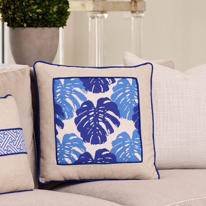 Monstera Leaf Blue Printed Canvas Kirk & Bradley