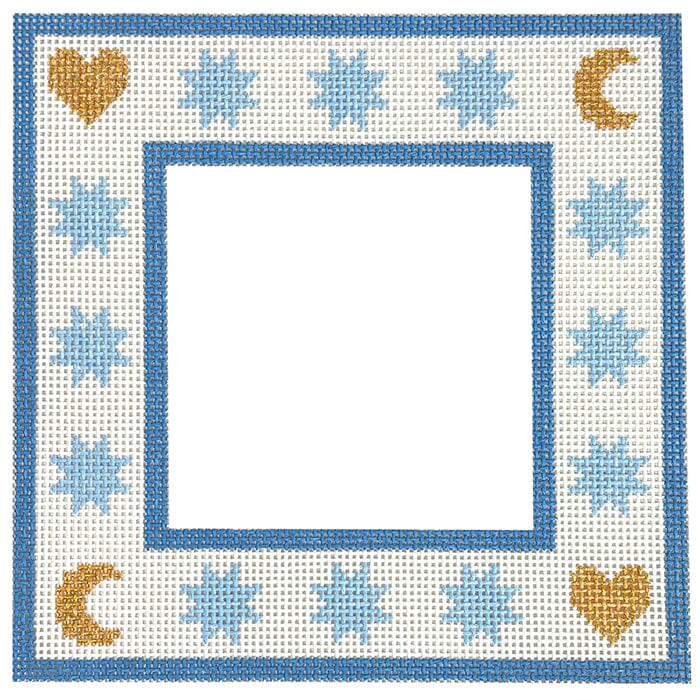 Moon & Stars Frame Blue Painted Canvas Goodpoint Needlepoint - 1