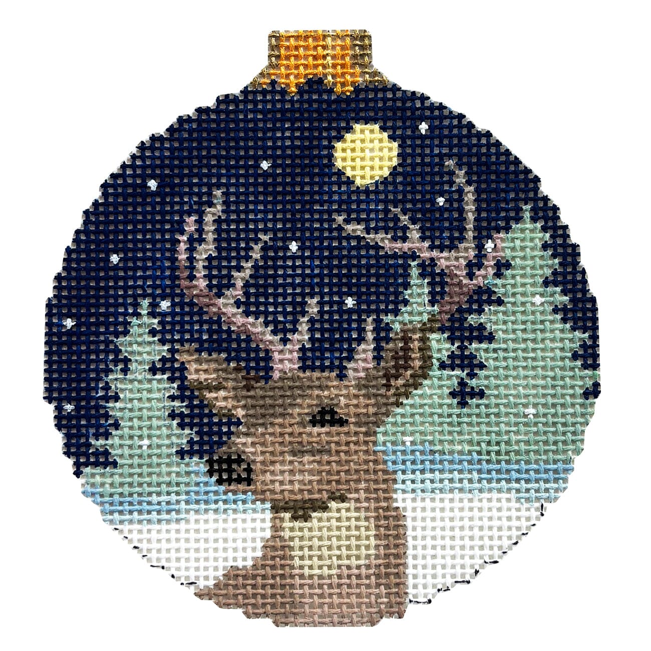 Moonlight Stag, 3.25" Round Painted Canvas Susan Roberts Needlepoint Designs Inc. - 1
