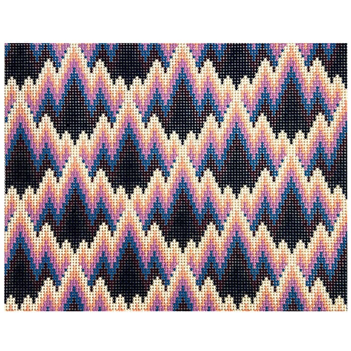 Mountain Bargello Blues Painted Canvas Fire and Iris - 1