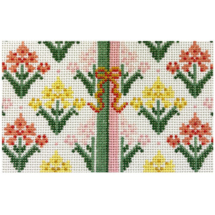 Multi Block Print Bow Clutch Painted Canvas KCN Designers - 1