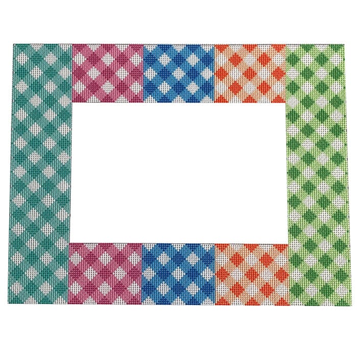 Multi Gingham Frame Printed Canvas Two Sisters Needlepoint - 1