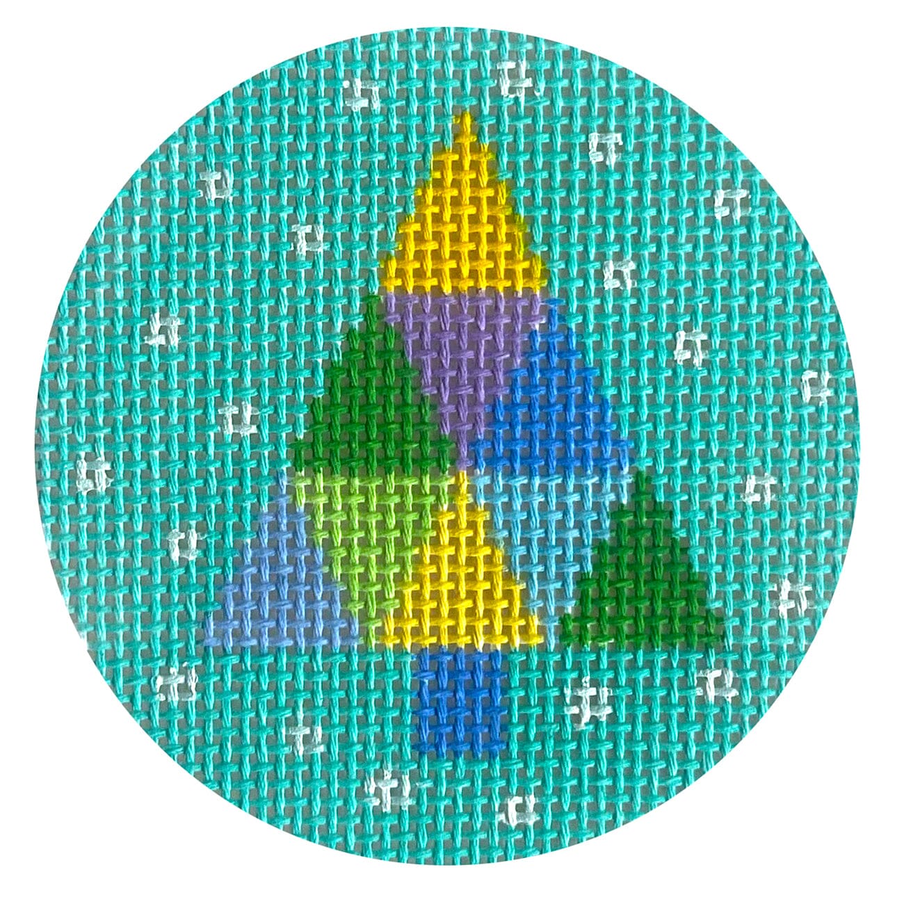Multicolored Tree on Aqua Round Painted Canvas Stitch Its - 1