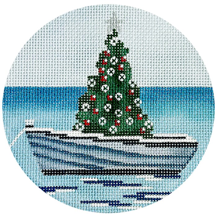 Nantucket Boat with Tree Round Painted Canvas All About Stitching/The Collection Design