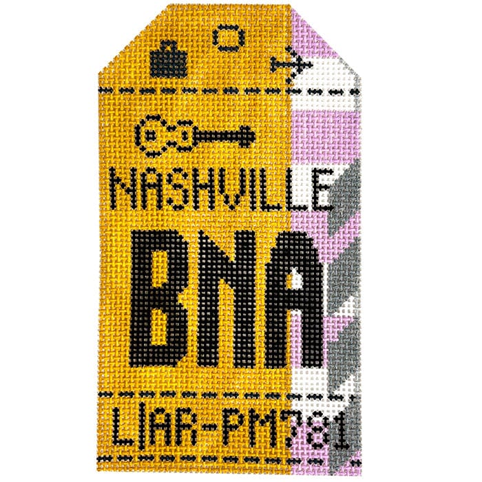 Nashville BNA Retro Travel Tag Painted Canvas Hedgehog Needlepoint