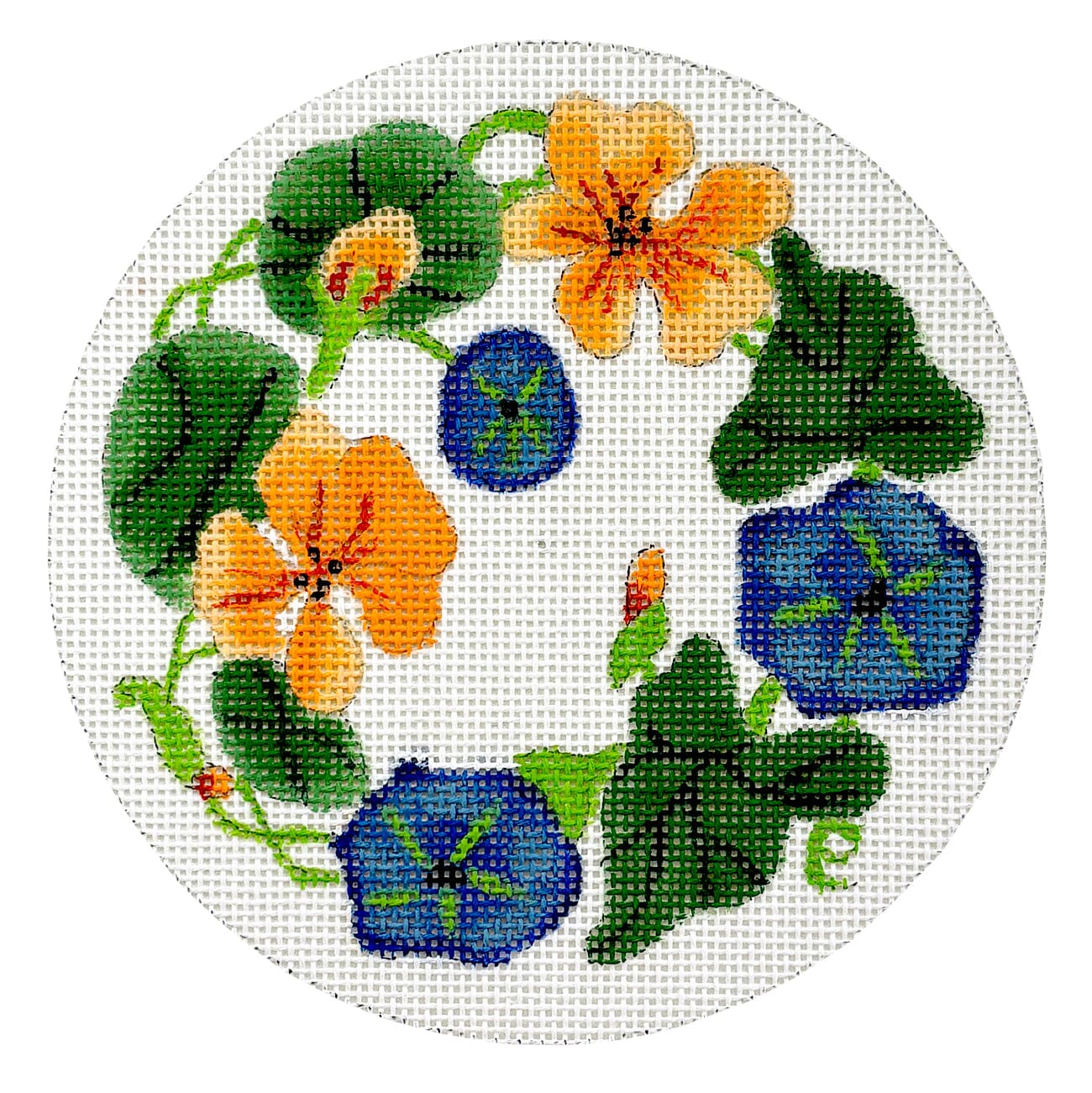 Nasturtiums Round Painted Canvas Susan Roberts Needlepoint Designs Inc. - 1