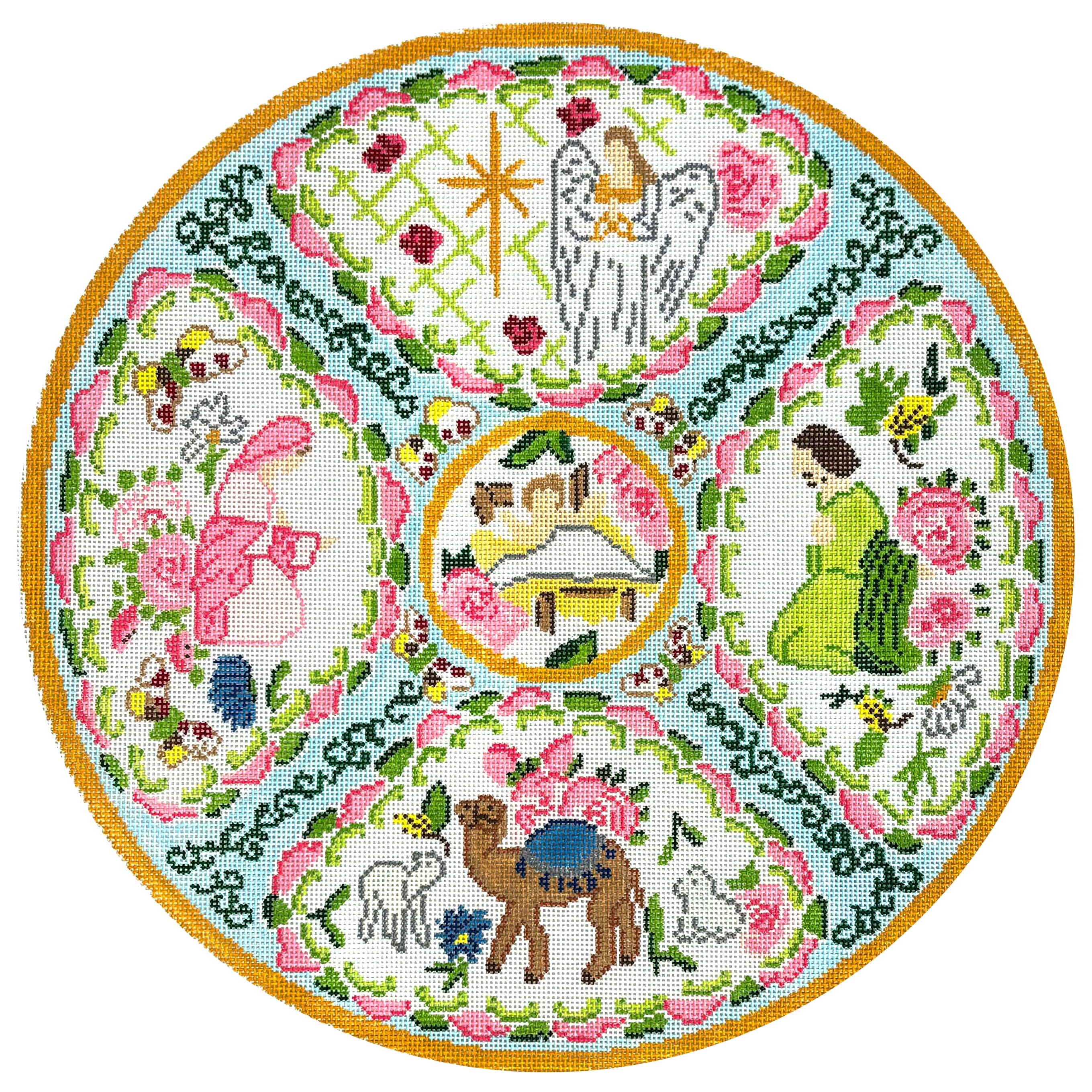 Nativity Round 12" Painted Canvas Initial K Studio - 1
