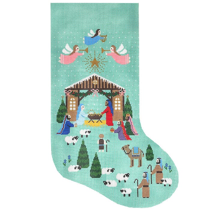 Nativity Scene Stocking Painted Canvas Le Point Studio - 1