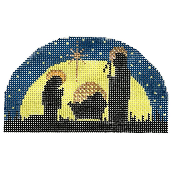 Nativity Silhouette on Navy Painted Canvas Shelly Tribbey