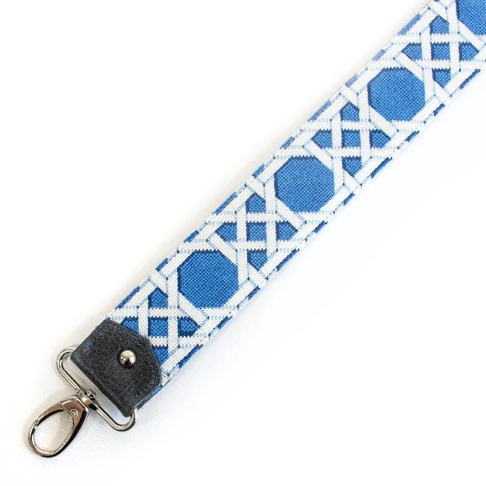 Navy Caning Crossbody Strap Printed Canvas Two Sisters Needlepoint